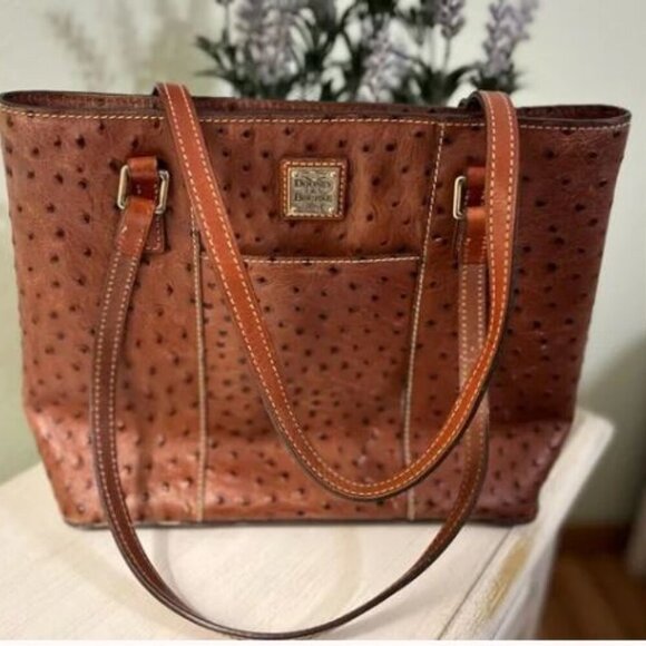 🔥🔥🔥Dooney & Bourke Ostrich collection Lexington Tote tan and brown leather - Picture 1 of 15